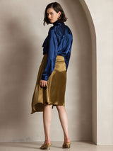 [Dark Blue] SilkSilky  Long Sleeve Tie Neck Women's Blouse 004