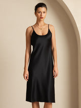 [Black] SilkSilky  Spaghetti Strap U Neck Dress 004