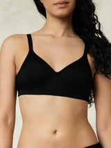 [Black] Black wireless silk jersey bra with thin straps and soft padded cups 001