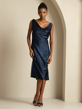 [Dark Blue] SilkSilky  Sleeveless Cowl Neck Dress 005