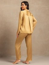 [Tan] SilkSilky  Long Sleeve Lapel Collar Women's Pajamas 002
