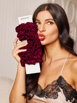 [Fuchsia] Burgundy silk hair scrunchies on SilkSilky card 002