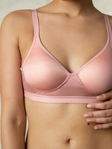[Pink] Pink wireless silk jersey bra with soft padded cups and adjustable straps 001