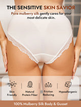 [White] White 100% Mulberry Silk lace trim bikini panty with skin-friendly, hypoallergenic design 003