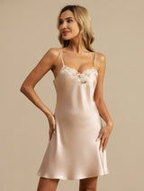 [Pink] SilkSilky  Spaghetti Strap V Neck Nightgown 007