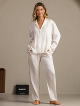 [White] SilkSilky  Long Sleeve Lapel Collar Women's Pajamas 001