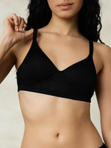 [Black] Black wireless silk jersey bra with adjustable straps and soft padded cups 004