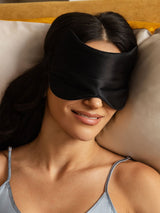 [Black] Black Mulberry silk contoured cat eye mask worn for light-blocking sleep 001