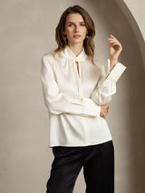 [Ivory] SilkSilky  Long Sleeve Keyhole Neck Women's Blouse 003