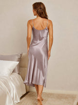 [Shadow Gray] SilkSilky  Spaghetti Strap V Neck Nightgown 002