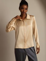 [Champagne] SilkSilky  Long Sleeve Lapel Collar Women's Shirts 004