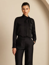 [Black] SilkSilky  Long Sleeve Tie Neck Women's Blouse 005