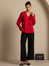 [Black] SilkSilky  Long Sleeve V Neck Women's Blouse 007