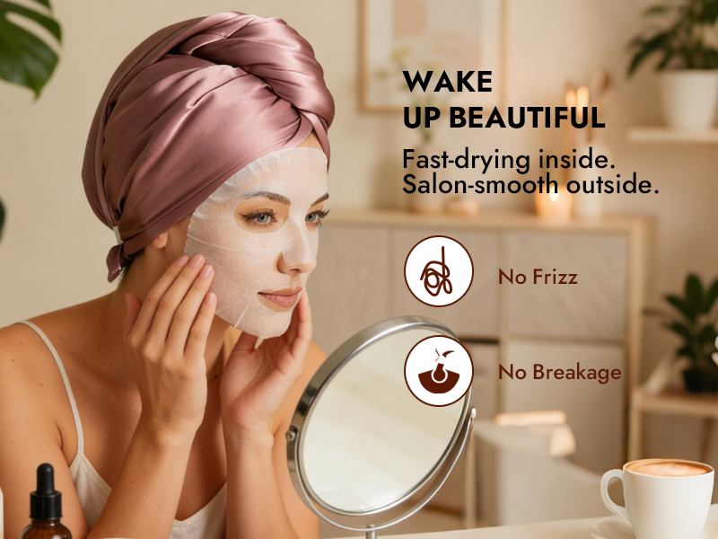 100% Mulberry Silk Double-Sided Hair Towel Wrap – Quick Dry, Frizz Free & Gentle on Hair - Detail 1