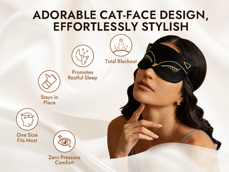 100% Mulberry Silk Cat Embroidered Eye Mask - Detail 1