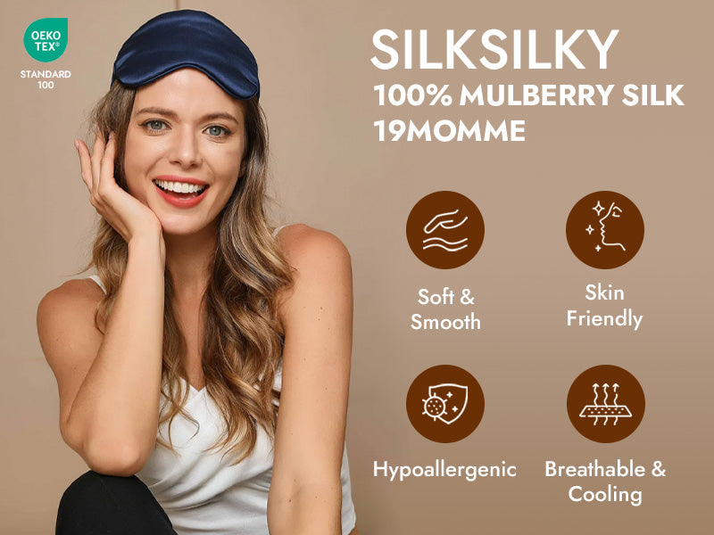100% Mulberry Silk Sleep Eye Mask with Elastic Band - Detail 1