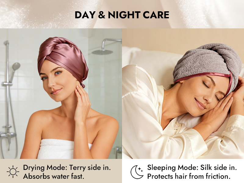 100% Mulberry Silk Double-Sided Hair Towel Wrap – Quick Dry, Frizz Free & Gentle on Hair - Detail 2