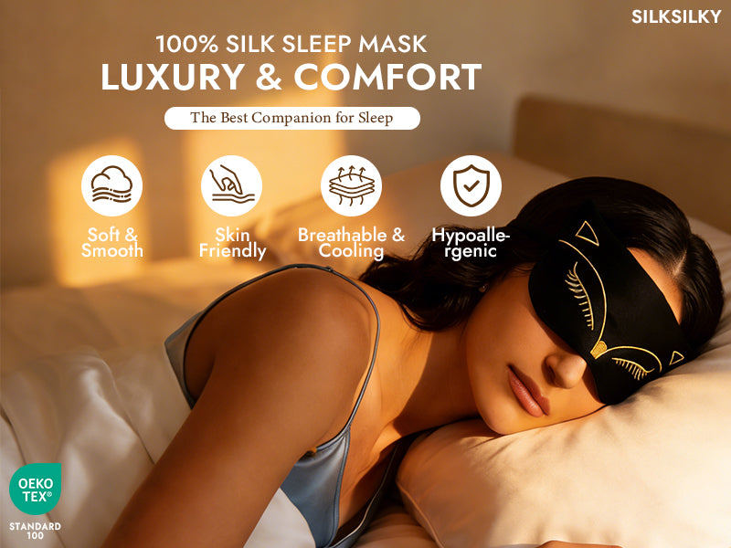 100% Mulberry Silk Cat Embroidered Eye Mask - Detail 2