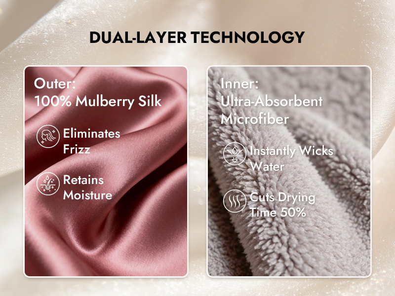 100% Mulberry Silk Double-Sided Hair Towel Wrap – Quick Dry, Frizz Free & Gentle on Hair - Detail 3