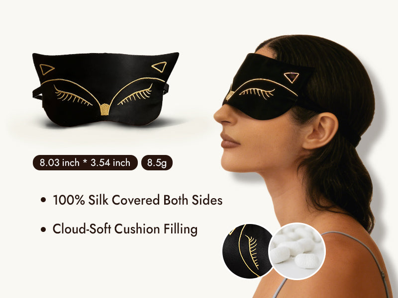 100% Mulberry Silk Cat Embroidered Eye Mask - Detail 3