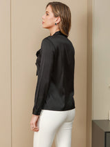 [Black] SilkSilky  Long Sleeve Tie Neck Women's Shirts 002