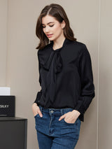 [Black] SilkSilky  Long Sleeve Tie Neck Women's Shirts 006