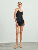 [Black] SilkSilky  Spaghetti Strap V Neck Camisole Set 006