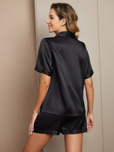 [Black] SilkSilky  Short Sleeve Lapel Collar Women's Pajamas 002