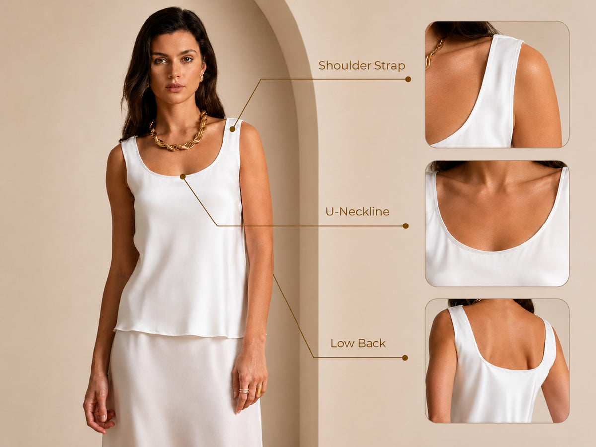 19Momme Silk Sleeveless U Neck Women's Tank Top - Detail 2