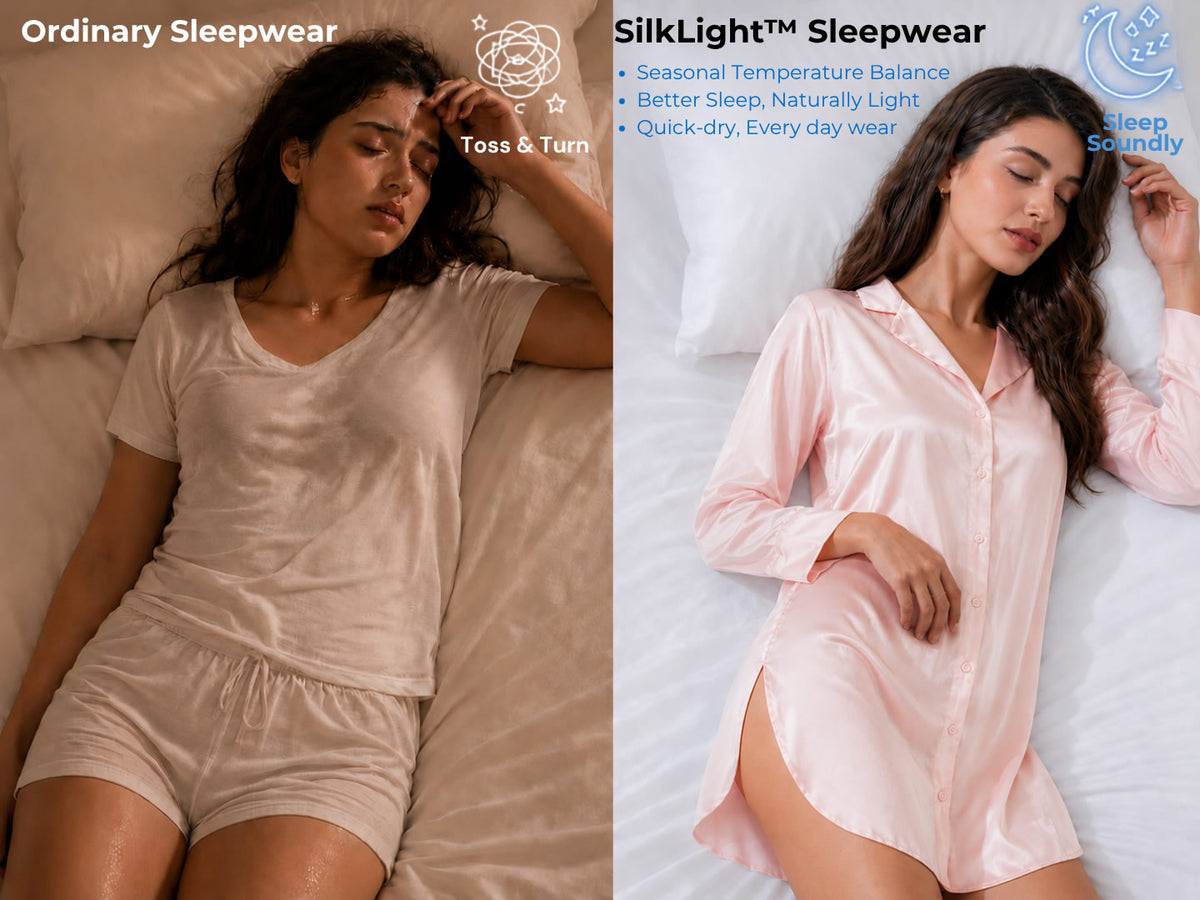 Women's 100% Mulberry Silk Nightshirt with High-Low Hem - Detail 1
