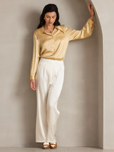 [Champagne] Champagne silk long sleeve classic women's shirt 007
