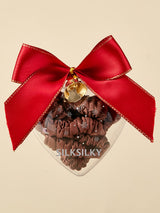 [Coffee] Coffee silk scrunchie holiday ornament with red bow and SilkSilky text 001