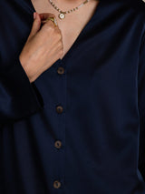 [Dark Blue] SilkSilky  Long Sleeve V Neck Women's Blouse 007