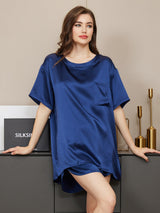 [Dark Blue] SilkSilky  Short Sleeve Round Neck Women's Pajamas 001