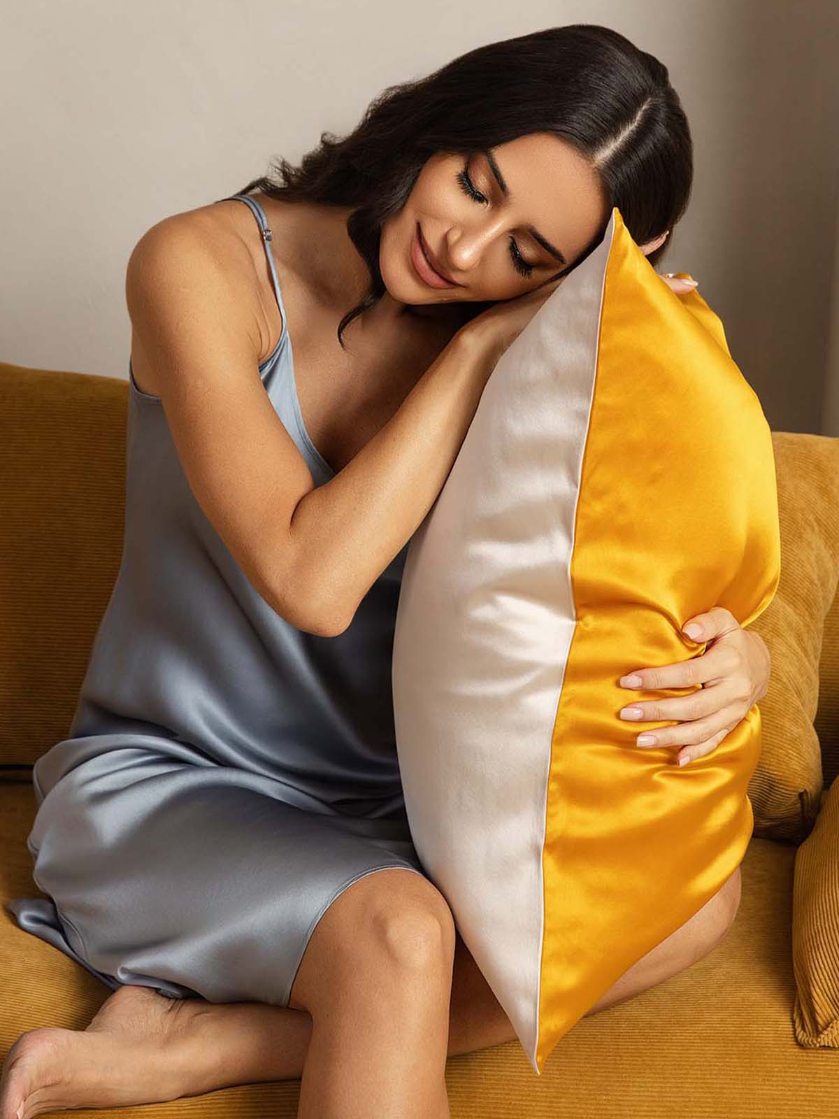[Gold+LightBeige] SilkSilky 19Momme Pure Silk Pillowcase 001