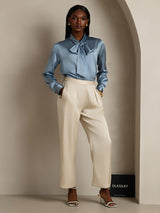 [Grayish Blue] SilkSilky  Long Sleeve Tie Neck Women's Blouse 007