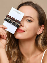 [Group] Three 100% mulberry silk skinny hair scrunchies in brown, leopard, and black on a SilkSilky card 002
