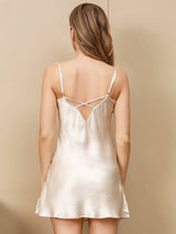 [Ivory] SilkSilky  3/4 Sleeve V Neck Nightgown&Robe Set 007
