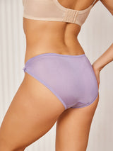 [Lavender] Lavender low-rise mulberry silk bikini panties with lace trim and side bow 003