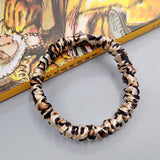 [Leopard] Leopard print silk skinny hair scrunchie in beige, black and brown 005