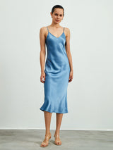 [Light Blue] Light blue silk sleeveless midi slip dress with spaghetti straps 001