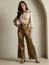 [Champagne] SilkSilky  3/4 Sleeve Lapel Collar Women's Shirts 007