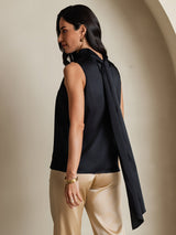 [Black] SilkSilky  Sleeveless Tie Neck Women's Blouse 003