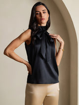 [Black] SilkSilky  Sleeveless Tie Neck Women's Blouse 007