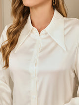 [White] SilkSilky  Long Sleeve Collar Women's Shirts 006