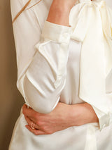 [White] SilkSilky  Long Sleeve Tie Neck Women's Shirts 006