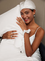 [White] White silk pillowcase set with sleep cap, eye mask and scrunchie for skin-friendly beauty sleep 003