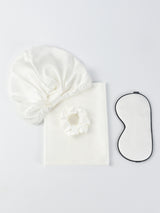 [White] White 22 momme silk pillowcase set with sleep cap and eye mask 004