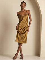 [Brown] SilkSilky  Spaghetti Strap U Neck Dress 004