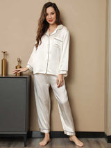 [White] SilkSilky  Long Sleeve Lapel Collar Women's Pajamas 004